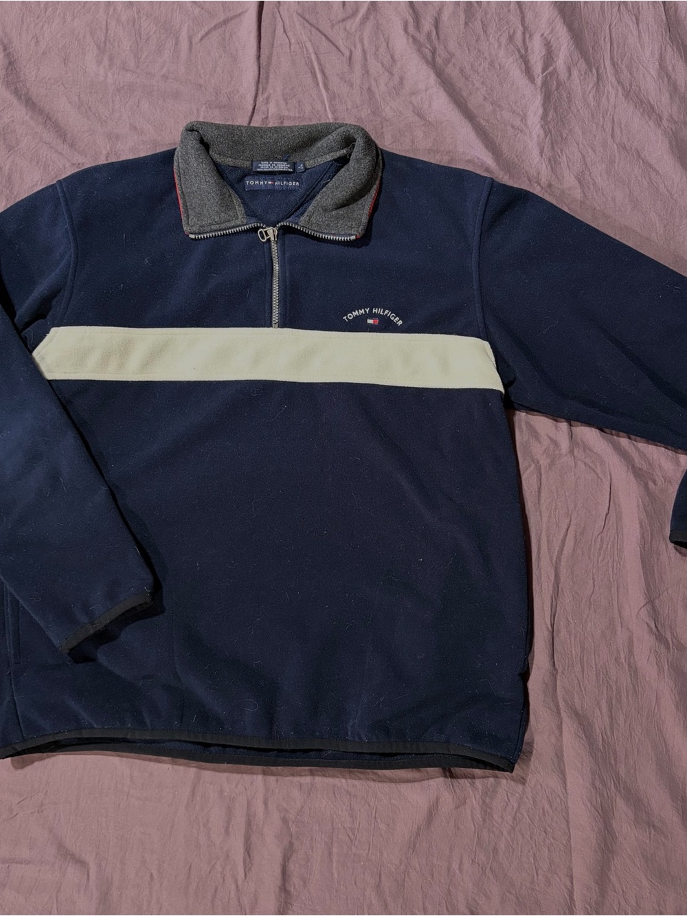 Tommy Hilfiger Navy Zip-Up Pullover with Cream Stripe